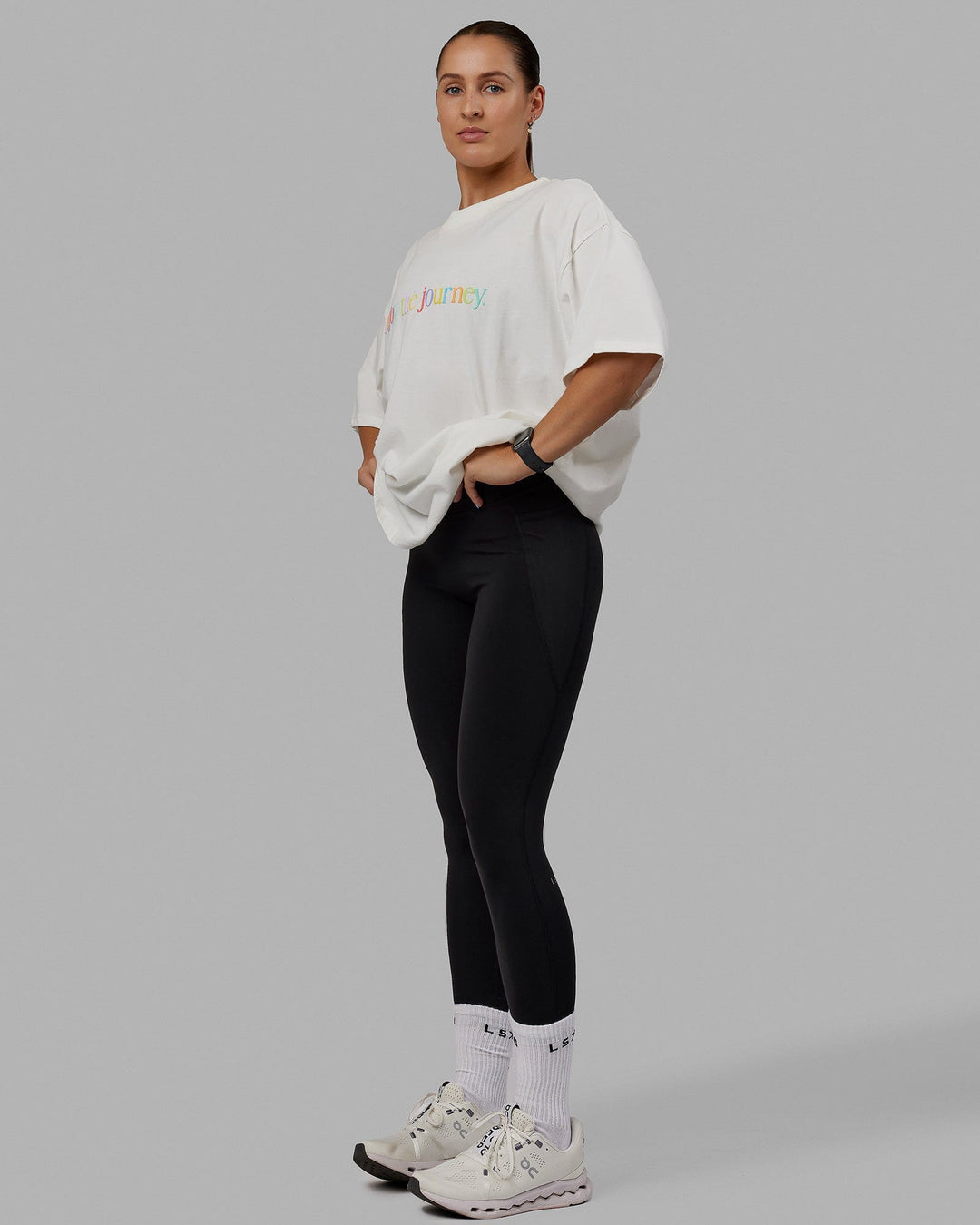 Woman wearing Unisex Enjoy The Journey Heavyweight Tee Oversize - Off White-Multi - view 5