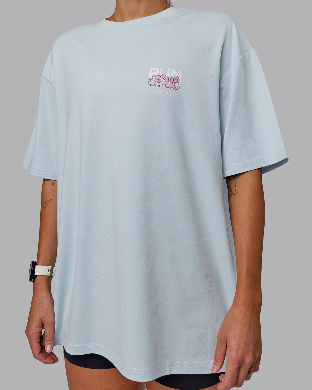 Woman wearing Unisex Gone Running FLXCotton Tee Oversize - Skyride-Bubblegum - view 7