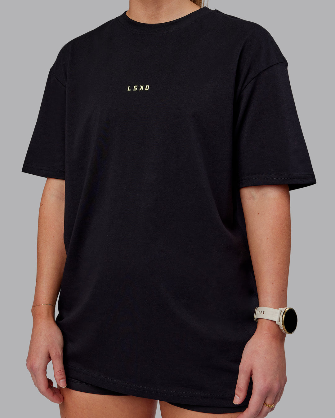 Woman wearing Unisex Leg It FLXCotton Tee Oversize - Black-Volt - view 11