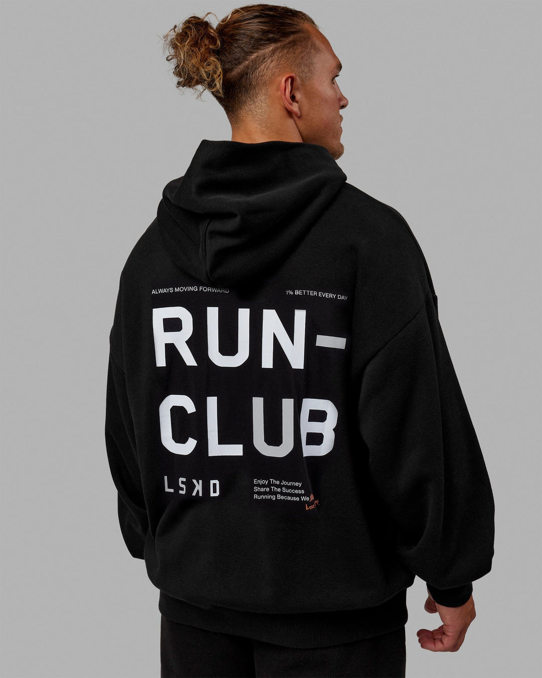 Man wearing Unisex Love The Run Hoodie Oversize - Black-White - view 8