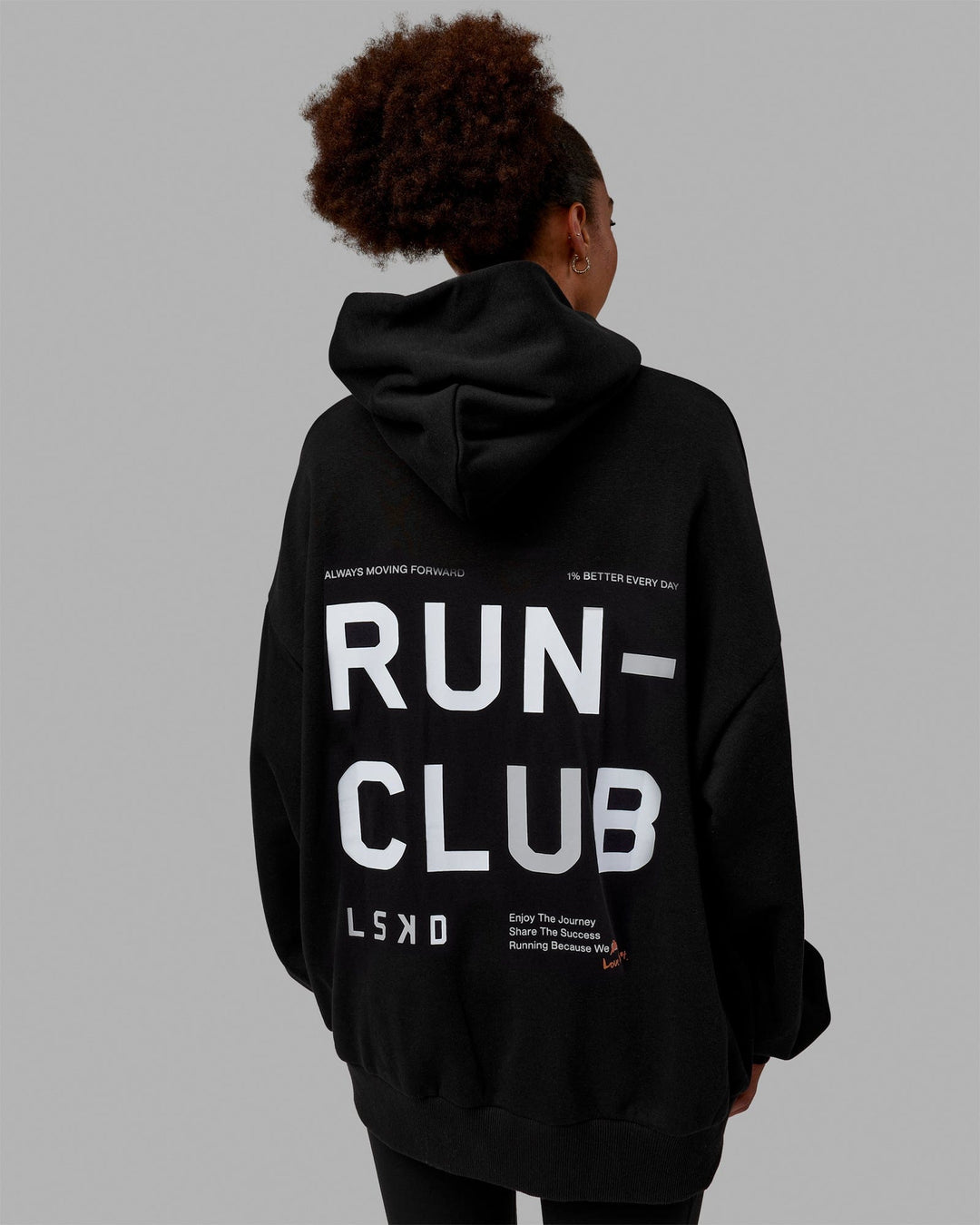 Woman wearing Unisex Love The Run Hoodie Oversize - Black-White - view 3