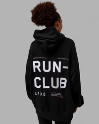 Woman wearing Unisex Love The Run Hoodie Oversize - Black-White | Thumbnail Index: 2