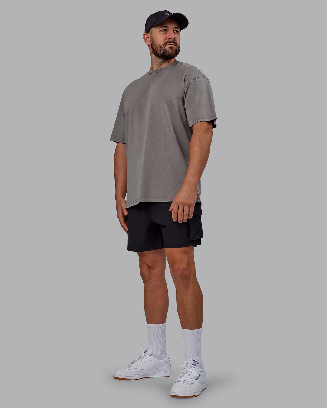 Man wearing Unisex Miami25 Washed FLXCotton Tee Oversize - Storm Front-Lemon Fizz - view 6