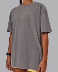Woman wearing Unisex Miami25 Washed FLXCotton Tee Oversize - Storm Front-Lemon Fizz | Thumbnail Index: 9