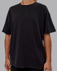 Woman wearing Unisex Washed Pressure Heavyweight Tee Oversize - Black-White | Thumbnail Index: 8