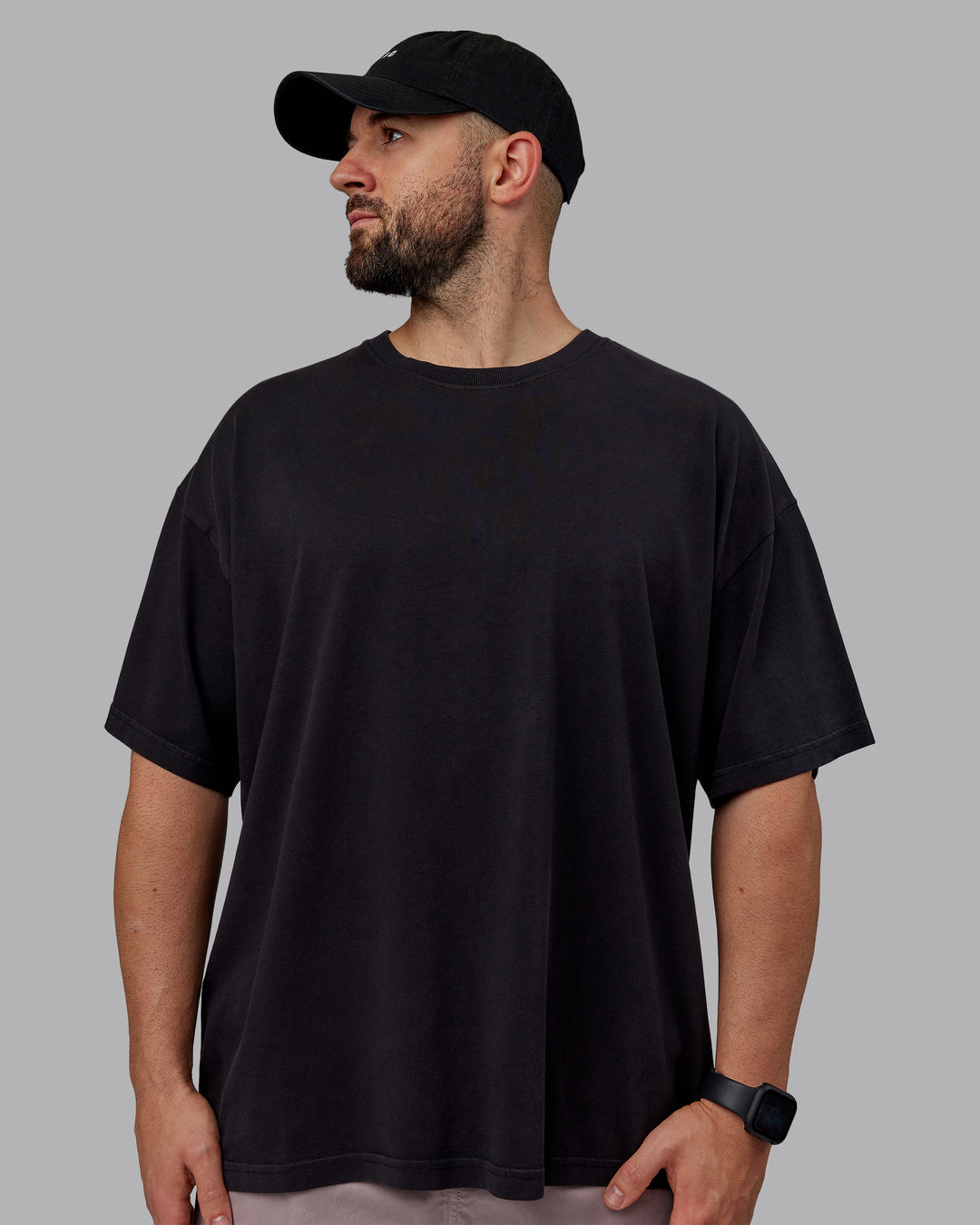 Man wearing Unisex Washed Pressure Heavyweight Tee Oversize - Black-White - view 2