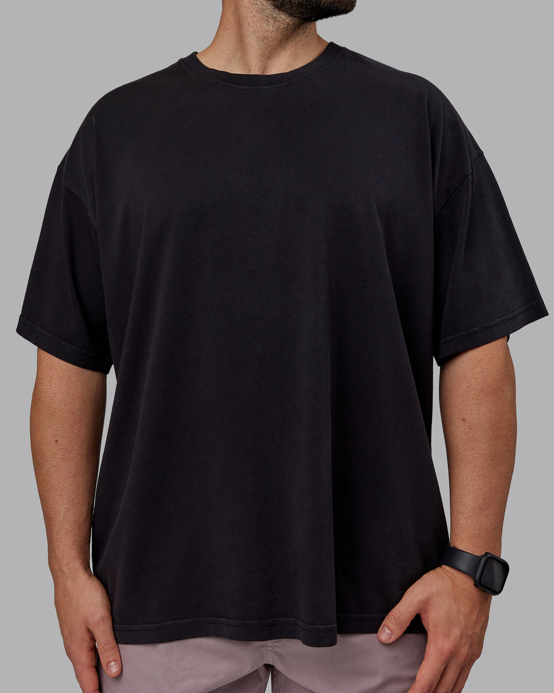 Man wearing Unisex Washed Pressure Heavyweight Tee Oversize - Black-White - view 10