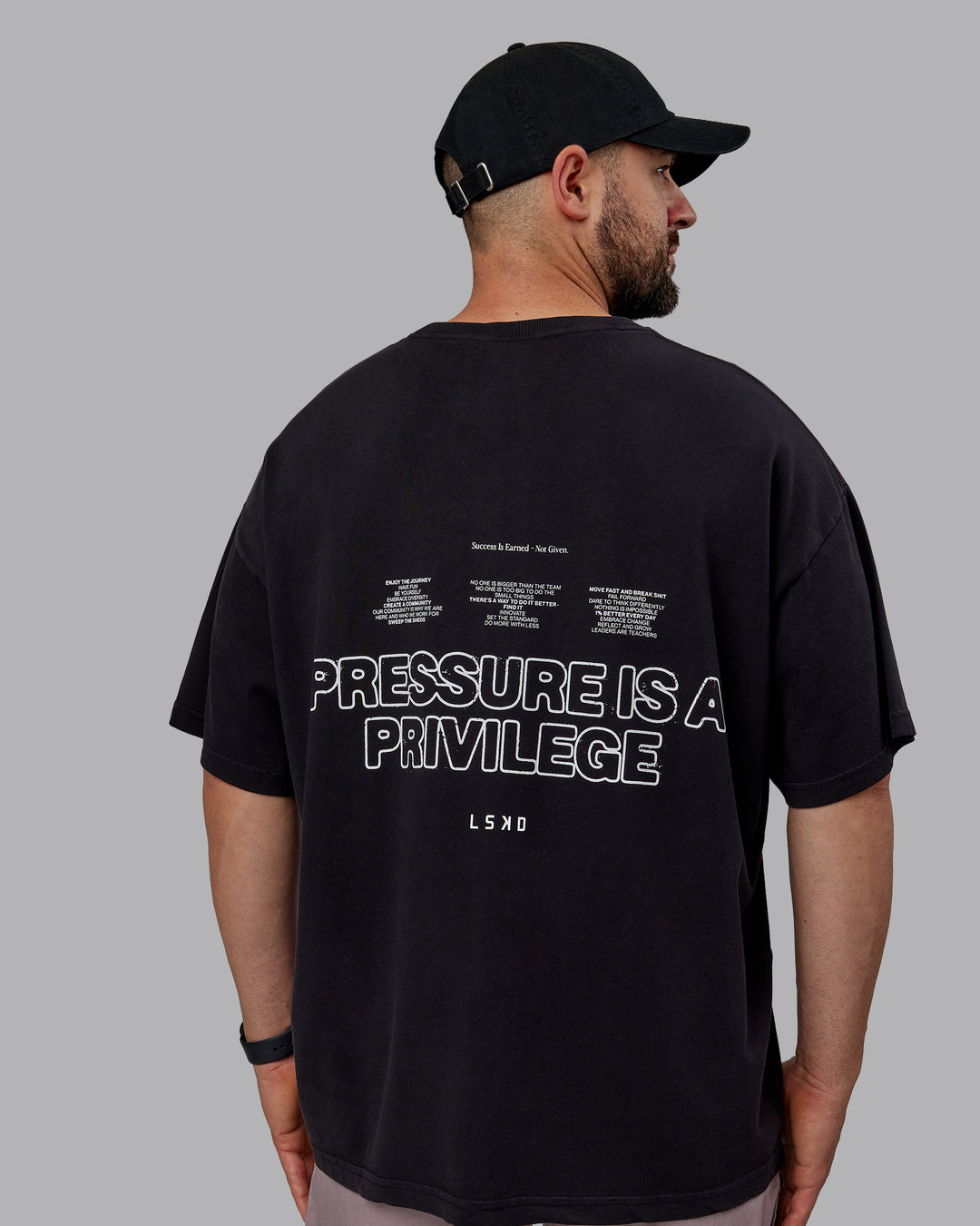 Man wearing Unisex Washed Pressure Heavyweight Tee Oversize - Black-White - view 3