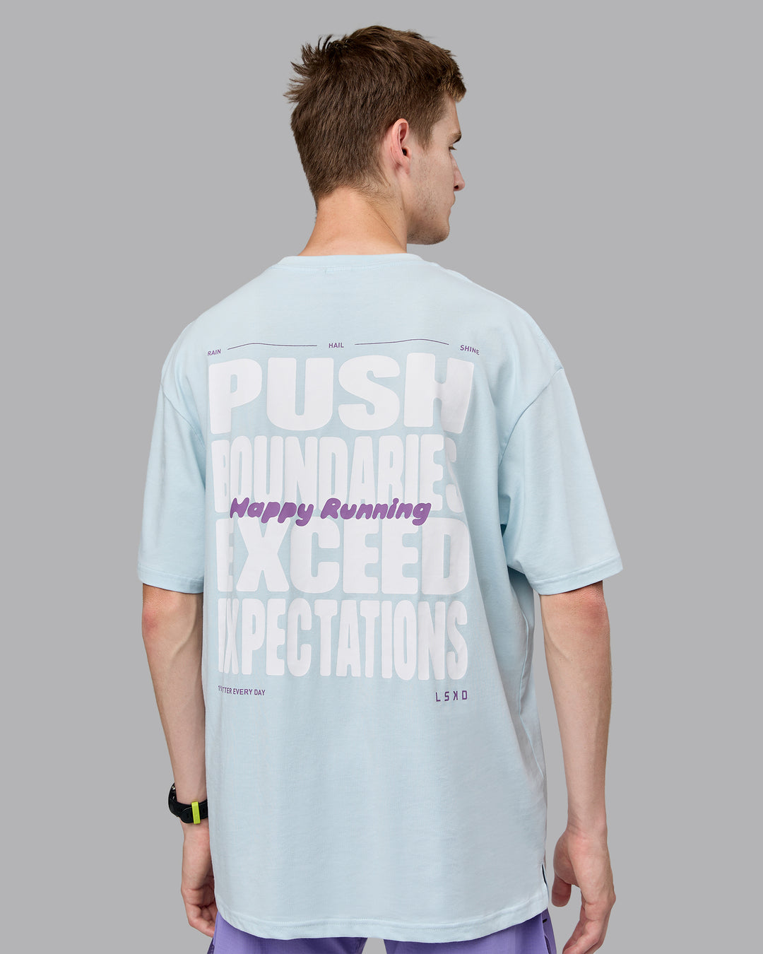 Man wearing Unisex Push Boundaries FLXCotton Tee Oversize - Light Cyan-White - view 7