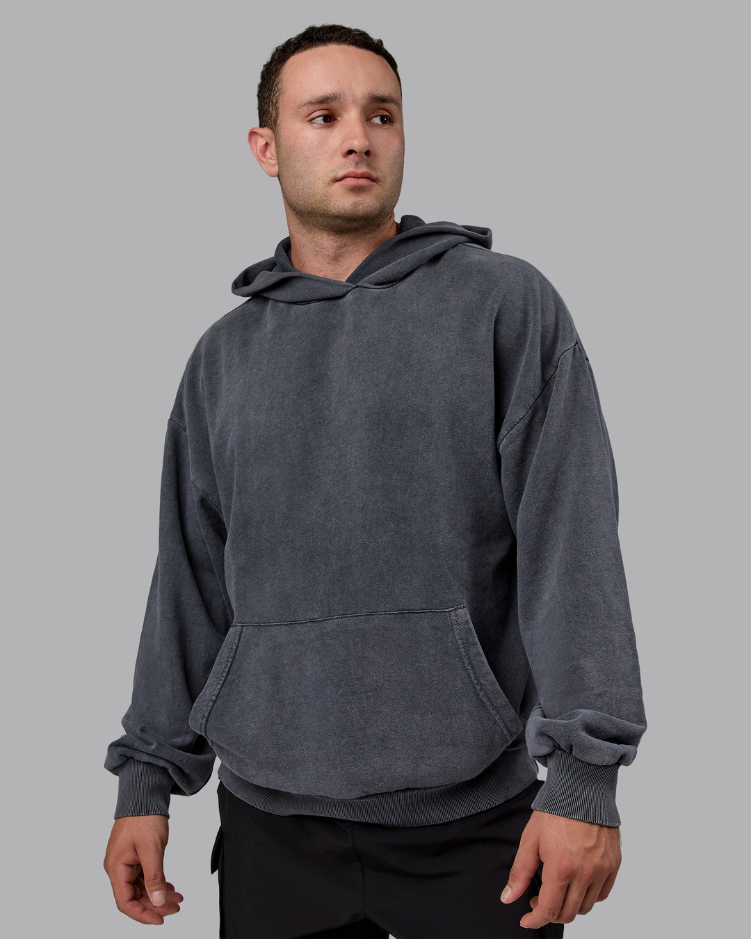 Man wearing Unisex Washed Set the Standard Hoodie Oversize - Black-Greyish Purple - view 4