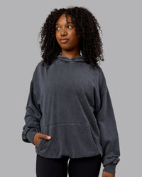 Woman wearing Unisex Washed Set the Standard Hoodie Oversize - Black-Greyish Purple | Thumbnail Index: 2