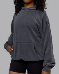 Woman wearing Unisex Washed Set the Standard Hoodie Oversize - Black-Greyish Purple | Thumbnail Index: 7