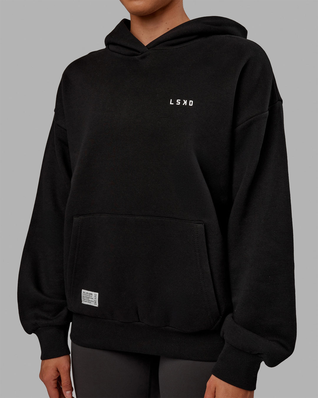 Woman wearing Unisex VS6 Hoodie Oversize - Black-White - view 11