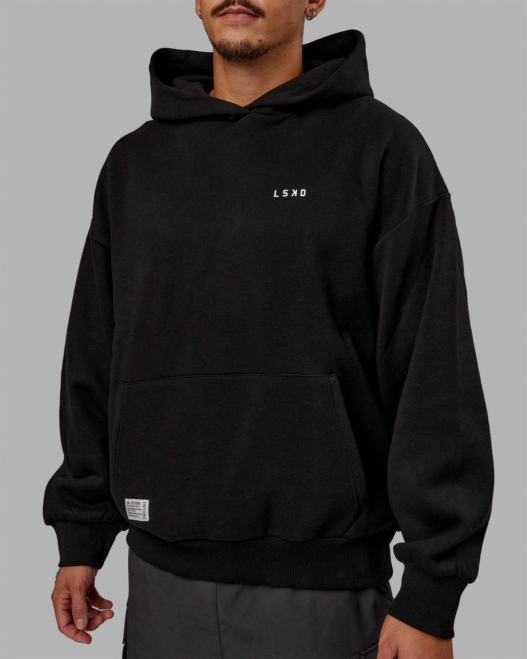 Man wearing Unisex VS6 Hoodie Oversize - Black-White - view 8