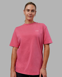 Woman wearing Unisex Washed Empower Tee Oversize - Berry Pink-Pastel Orchid | Thumbnail Index: 3