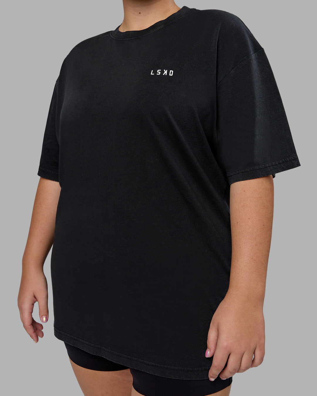 Woman wearing Unisex Washed Empower Tee Oversize - Black-Berry Pink - view 8