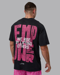 Man wearing Unisex Washed Empower Tee Oversize - Black-Berry Pink | Thumbnail Index: 10