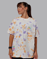 Woman wearing Unisex Washed Huntington 24 Heavyweight Tee Oversize - Tie Dye Tangerine-Dahlia Purple | Thumbnail Index: 4