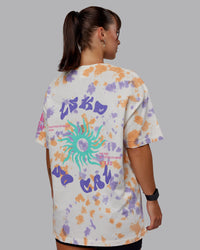 Woman wearing Unisex Washed Huntington 24 Heavyweight Tee Oversize - Tie Dye Tangerine-Dahlia Purple | Thumbnail Index: 9