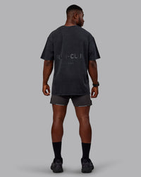 Man wearing Unisex Washed RUN CLUB FLXCotton Tee Oversize - Black-Black | Thumbnail Index: 11