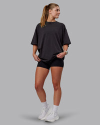 Woman wearing Unisex Washed RUN CLUB FLXCotton Tee Oversize - Black-Black | Thumbnail Index: 5