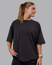 Woman wearing Unisex Washed RUN CLUB FLXCotton Tee Oversize - Black-Black | Thumbnail Index: 2