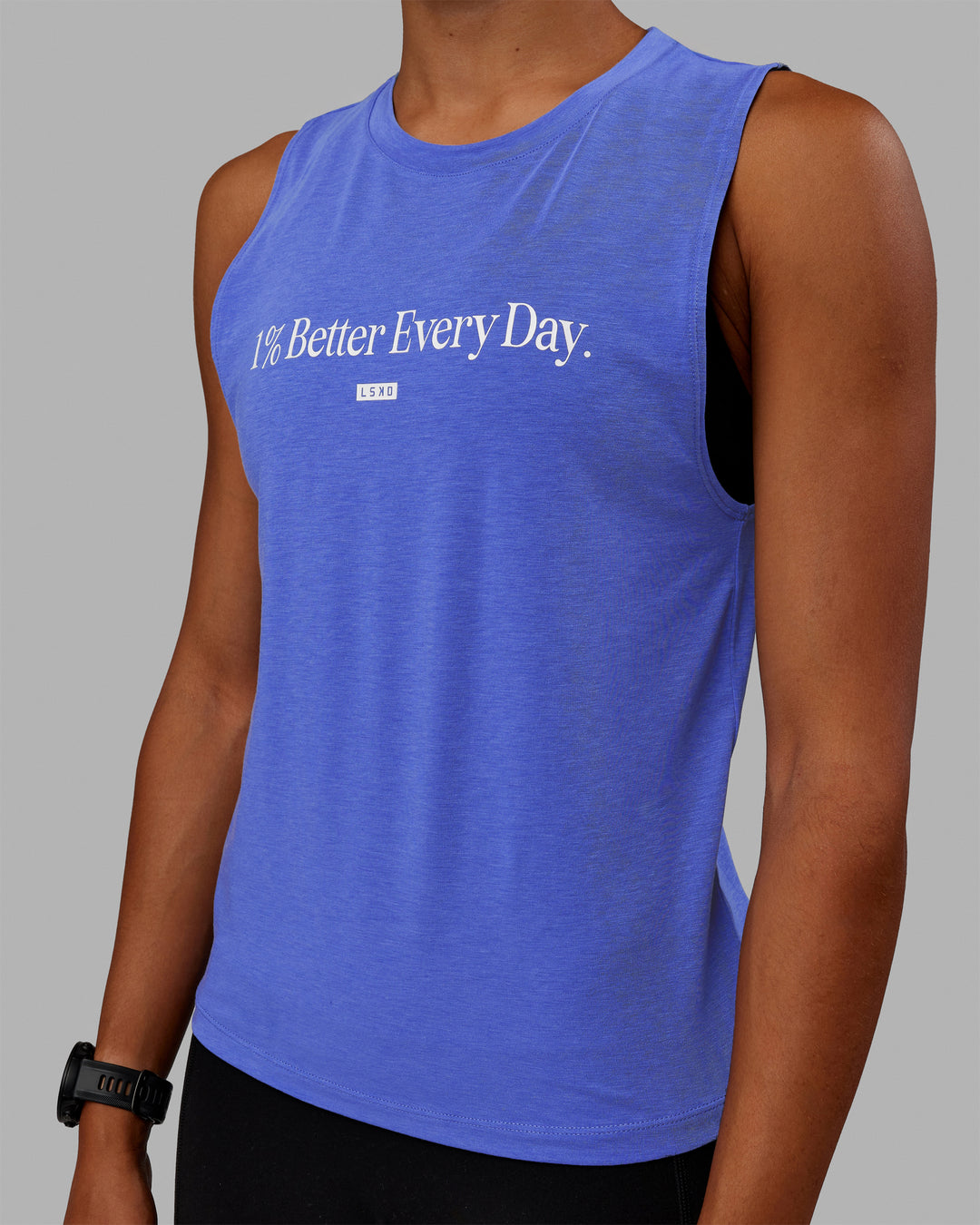 Woman wearing Vital 1% Better Training Tank - Power Cobalt-White - view 3