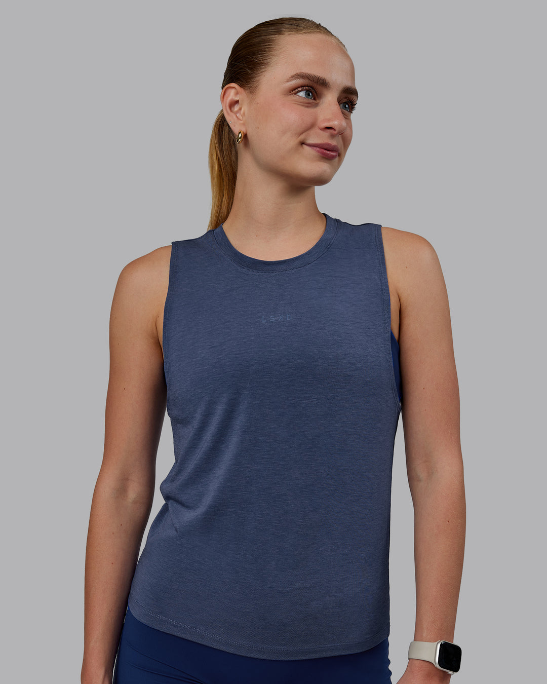 Woman wearing Vital Training Tank - Midnight Blue - view 1