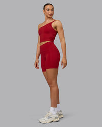 Woman wearing Vivid Skimmer Shelf Bra Tank - Cherry Red | Thumbnail Index: 3