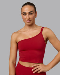 Woman wearing Vivid Skimmer Shelf Bra Tank - Cherry Red | Thumbnail Index: 0