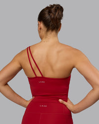 Woman wearing Vivid Skimmer Shelf Bra Tank - Cherry Red | Thumbnail Index: 2