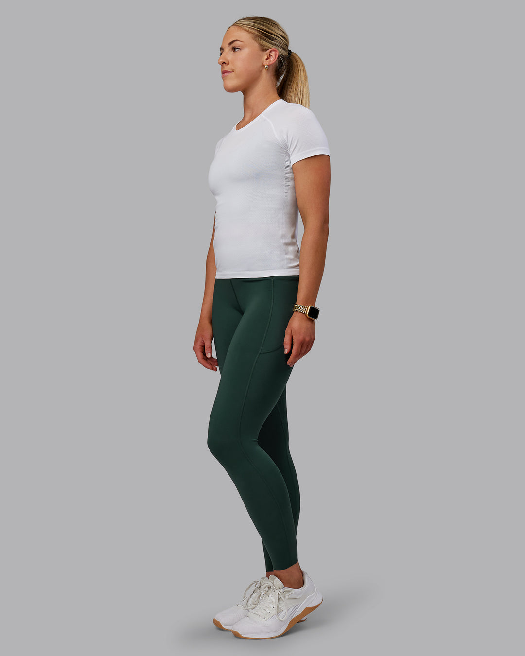 Woman wearing AeroFLX+ Seamless Tee - White/White - view 6