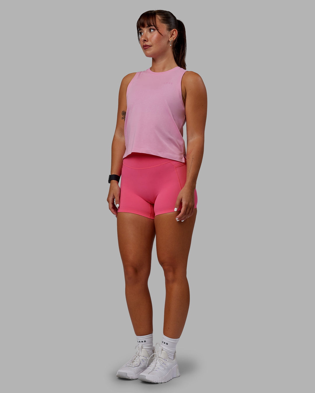 Woman wearing Deluxe PimaFLX Tank - Bubblegum - view 5