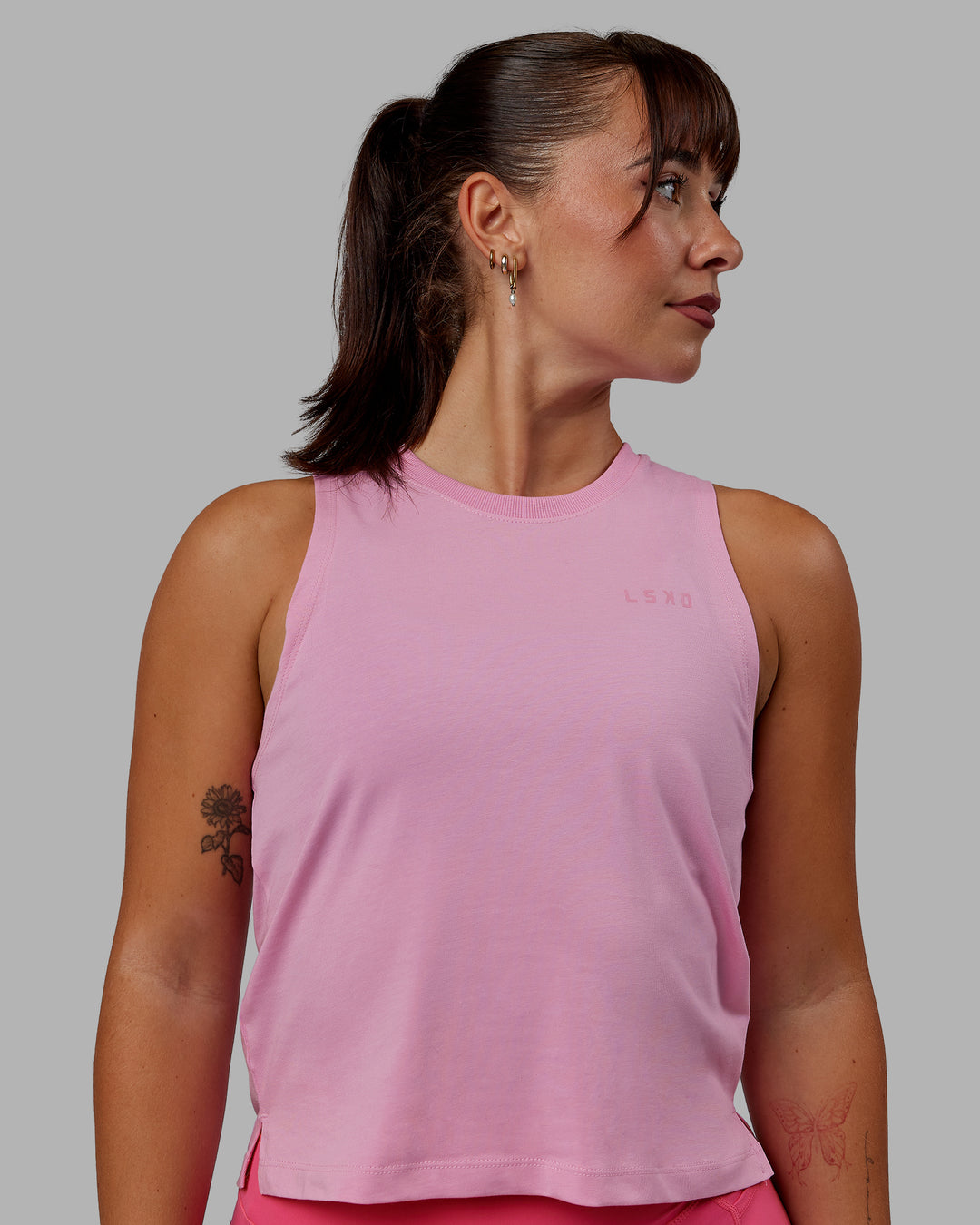 Woman wearing Deluxe PimaFLX Tank - Bubblegum - view 2