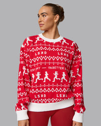 Woman wearing LSKD Christmas Knit Sweater - Cherry Red-Ivory | Thumbnail Index: 0