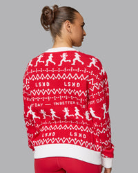 Woman wearing LSKD Christmas Knit Sweater - Cherry Red-Ivory | Thumbnail Index: 2