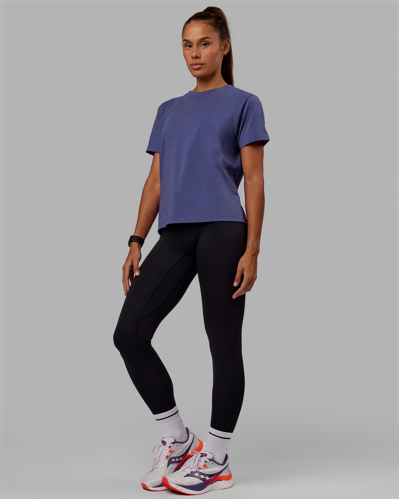 Woman wearing Love The Run FLXCotton Tee - Future Dusk-Galactic Lilac