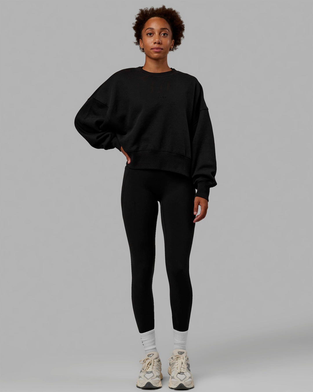 Woman wearing MVP Oversized Sweater - Black-Black - view 7