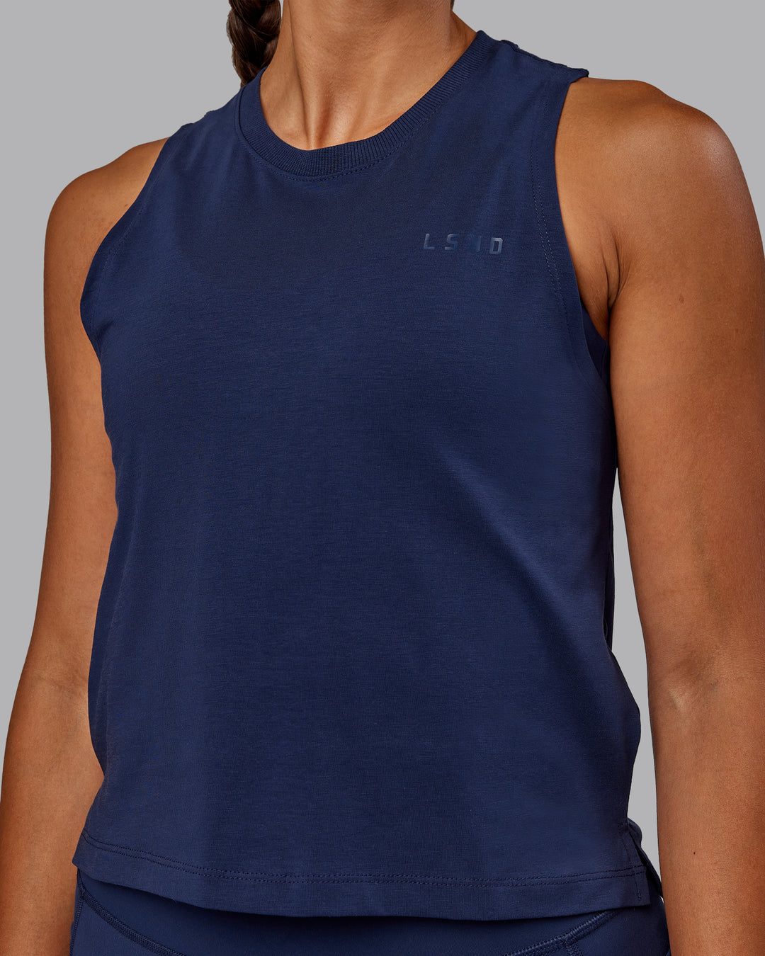 Woman wearing Deluxe PimaFLX Tank - Future Navy - view 7