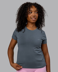 Woman wearing Deluxe PimaFLX Tee - Turbulence | Thumbnail Index: 1