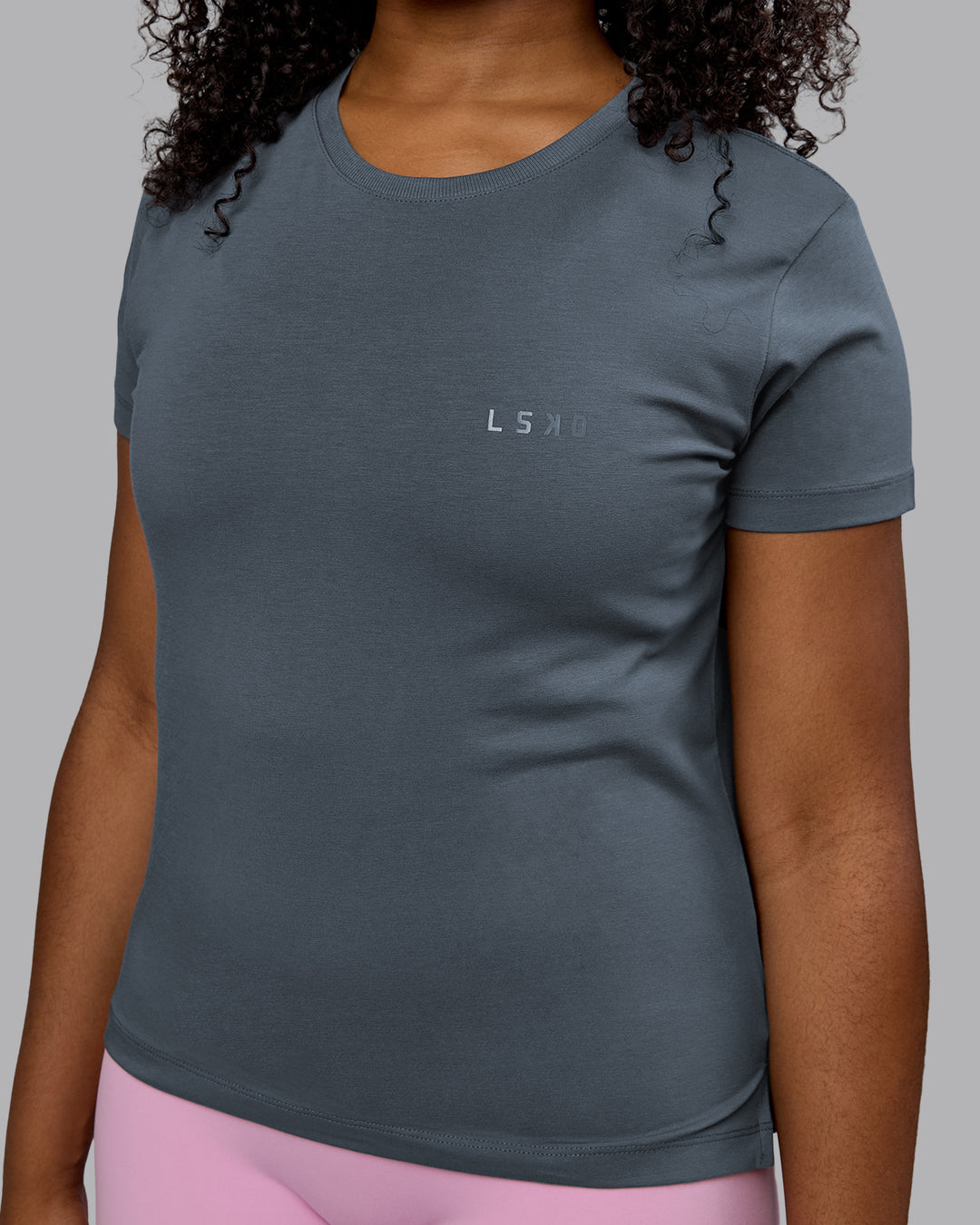 Woman wearing Deluxe PimaFLX Tee - Turbulence - view 3