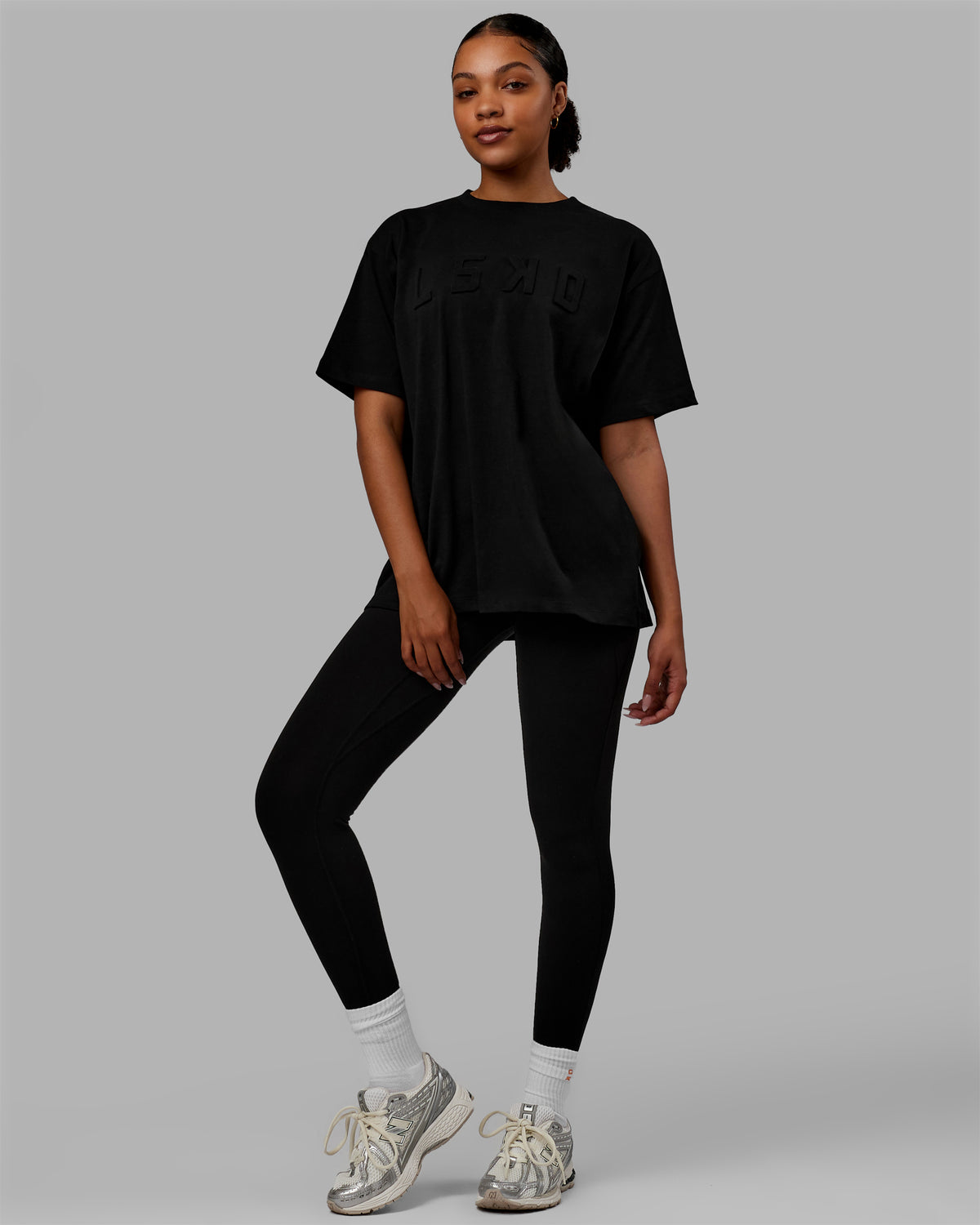 Woman wearing Stamped Heavyweight Oversized Tee - Black