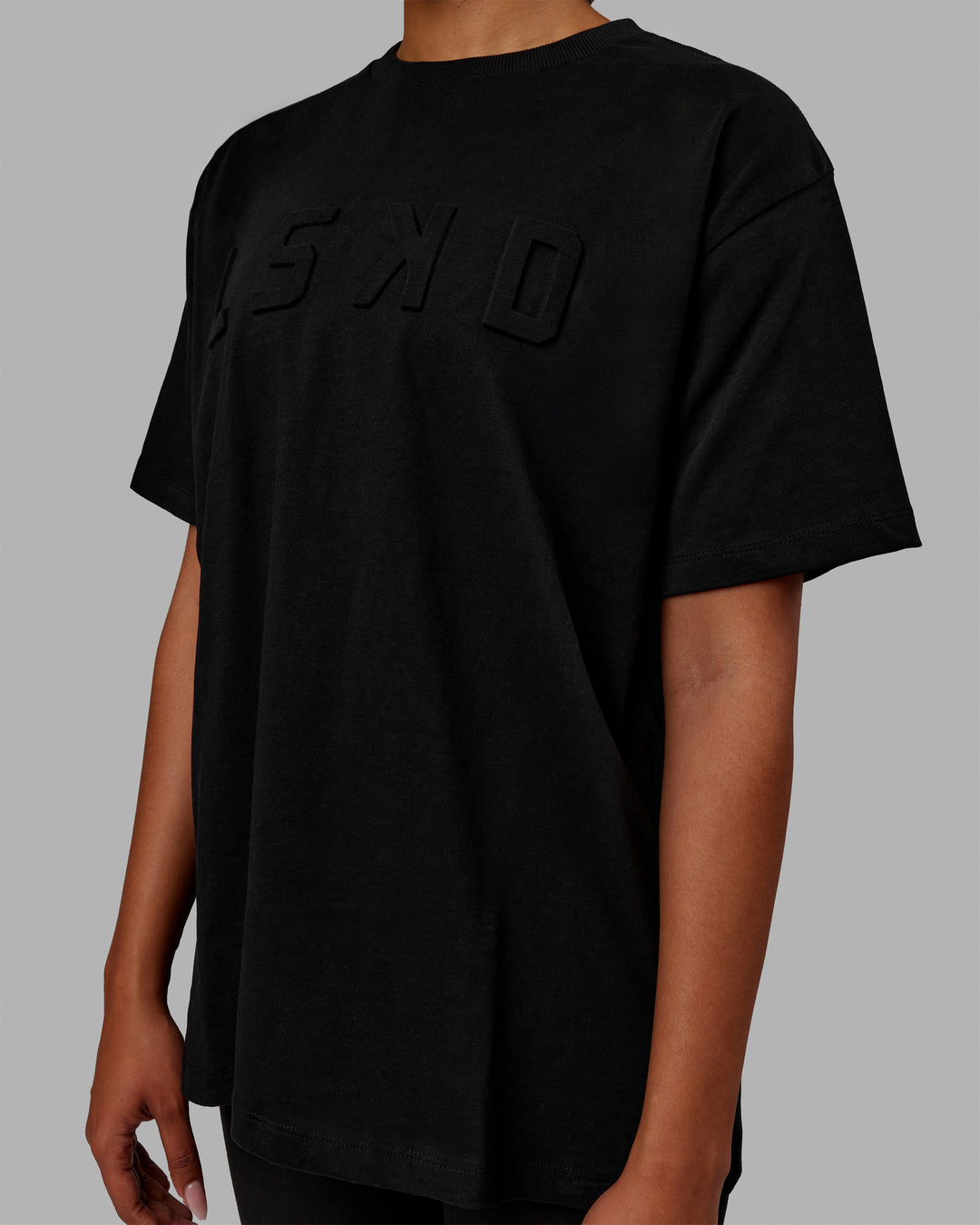 Woman wearing Stamped Heavyweight Oversized Tee - Black - view 3