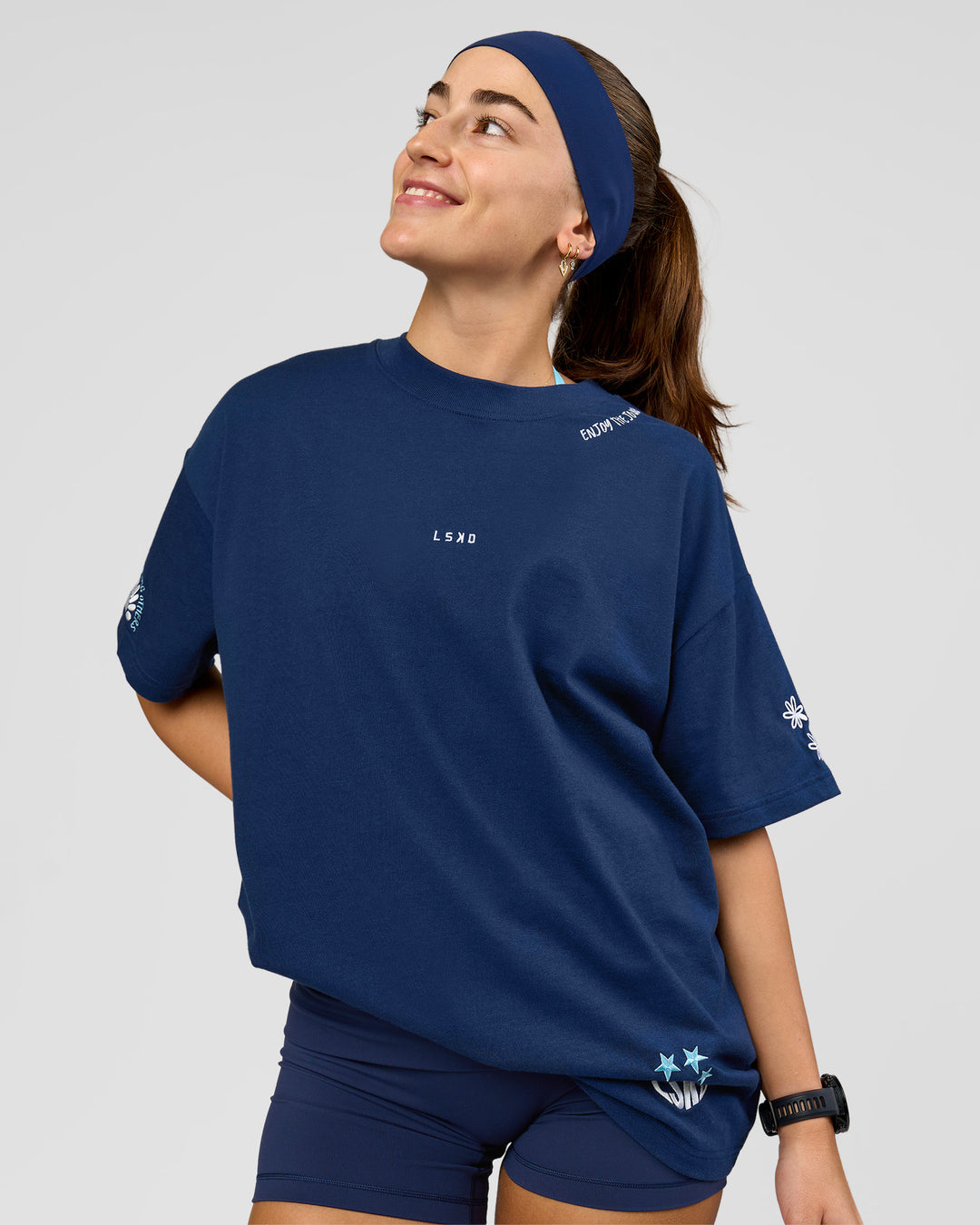 Woman wearing Pace Bonded Headband - Future Navy | Model:Grace  - view 2