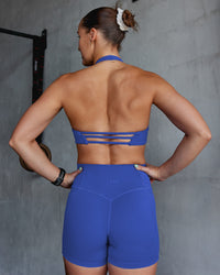 Woman wearing Abs Agile Halter Sports Bra - Power Cobalt | Model:Abbey | Size:S | Thumbnail Index: 1