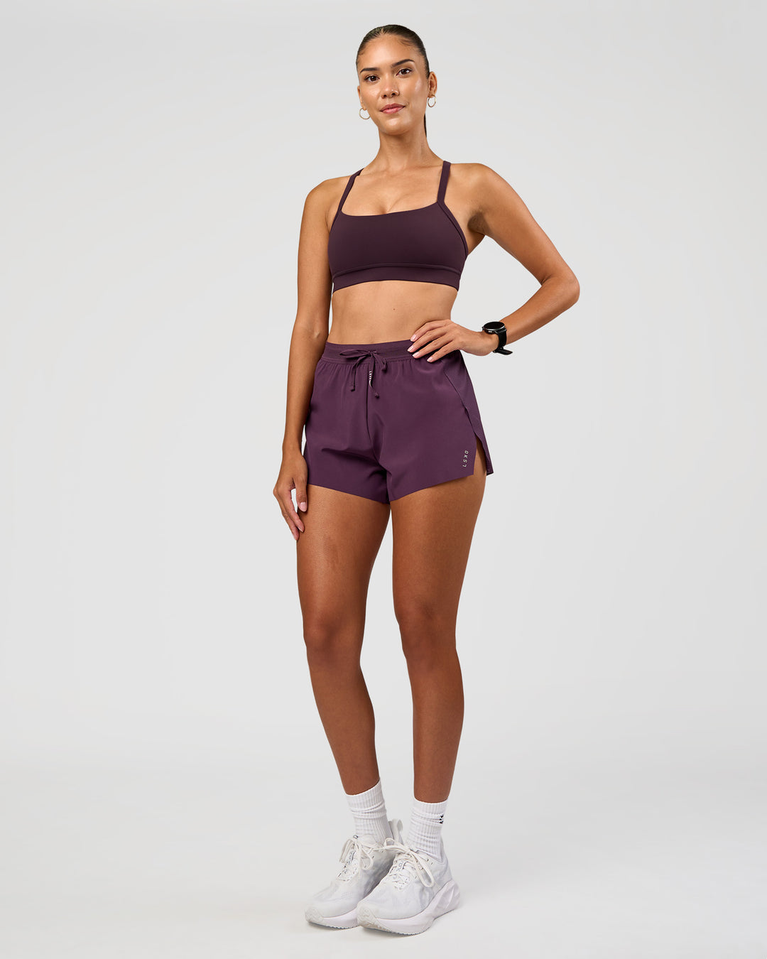 Woman wearing Accelerate 3" High-Rise Running Short - Midnight Plum | Model:Rhiley | Size:S - view 5