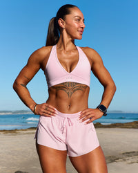 Woman wearing Accelerate 3" Mid-Rise Running Short - Marshmallow | Model:Chelsea | Size:S | Thumbnail Index: 0
