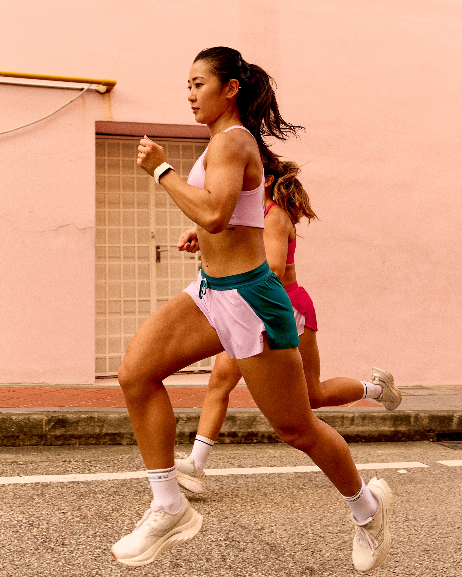 Woman wearing Accelerate 3" Mid-Rise Running Short - Transformative Teal-Marshmallow | Model:Vanessa | Size:S