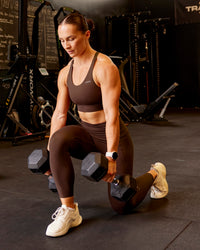Woman wearing Accelerate Sports Bra - Hot Chocolate | Model:Te | Size:S | Thumbnail Index: 2
