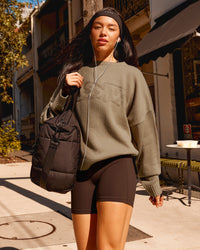Woman wearing All Day Active Knitted Sweater - Taupe Ash | Model:Kaye | Size:S | Thumbnail Index: 0